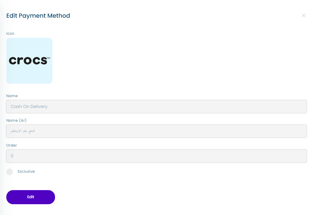 payment method's tables screenshot